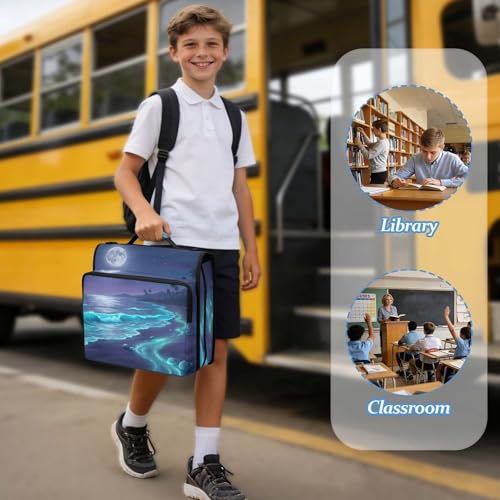 Beach 2-inch 3 Ring Zipper Binder with Shoulder Strap Holds 14 Inch Laptop for Students and Office - color: Beach