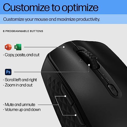 HP 420 Programmable Bluetooth Mouse - Bluetooth with Swift Pair to 3 Multi-Devices, 2-Year Battery, 4K DPI, Quiet clicks, Compatible with Windows/Mac/Chromebook, Laptop, Notebook Black (7M1D3AA) - color: Black, style: BT Program. Mouse