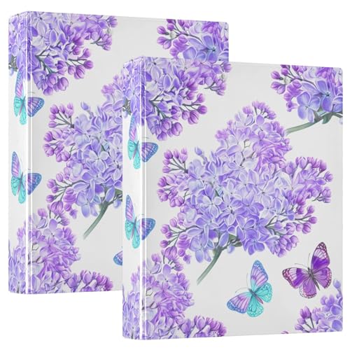 Lilacs Butterfly Floral White 3 Ring Binder 1.5 Inch Rings View Binders Holds 200 Sheets 2 Inch Binder Organizer for Letter Size Paper Home Office Supplies School, 2 Pack