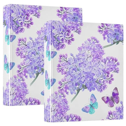 Lilacs Butterfly Floral White 3 Ring Binder 1.5 Inch Rings View Binders Holds 200 Sheets 2 Inch Binder Organizer for Letter Size Paper Home Office Supplies School, 2 Pack