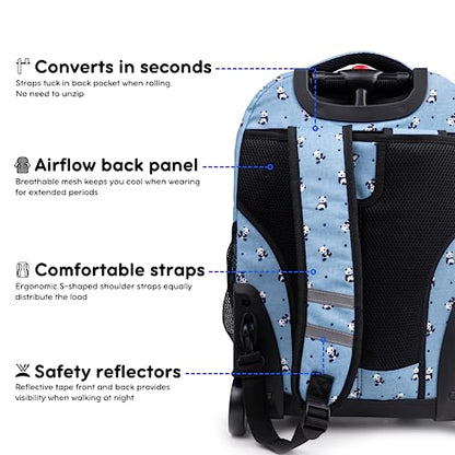 J World Sunrise Kids Rolling Backpack with Wheels for Girls Boys, Roller Bookbag for School, 18 x 13 x 9 Inches, Panda - color: Panda