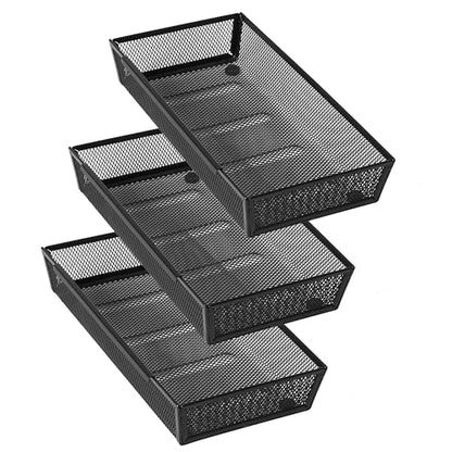 Mesh Tray Silverware Drawer Organizer, Utensil Cutlery Tray Office Supplies with Interlocking Arm Drawer Dividers Organizer for Flatware, Knives,Home,Office, School,Bedroom 12X6'' Black - size: 3 Pack 12"x6" Black Metal