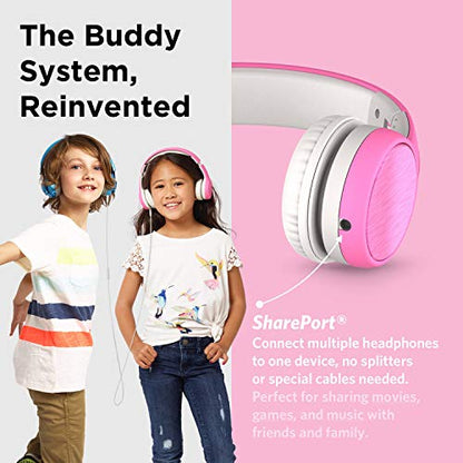 LilGadgets Connect+ Style On-Ear Kids Headphones with Microphone - SharePort Technology, SoftTouch Padding, Detachable Cable, Volume Limiting, Durable & Adjustable - Pink - color: Pink
