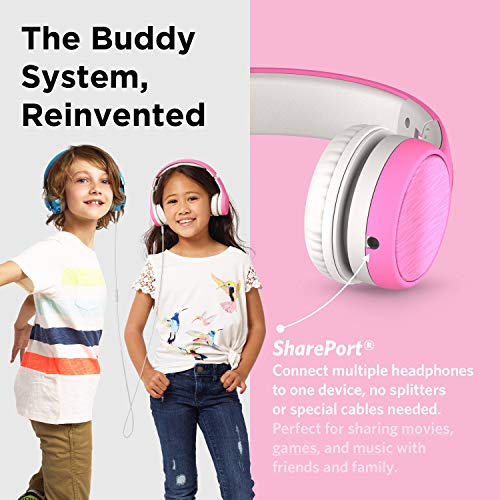 LilGadgets Connect+ Style On-Ear Kids Headphones with Microphone - SharePort Technology, SoftTouch Padding, Detachable Cable, Volume Limiting, Durable & Adjustable - Pink - color: Pink