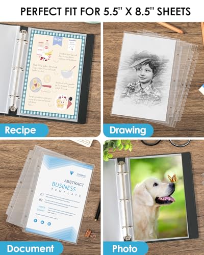 KTRIO Sheet Protectors 5.5 x 8.5 for Mini Binder 100 Pack, Heavyweight | Clear Half Letter Page Protectors, Heavy-Duty Acid-Free Paper Sleeves, 3-Hole Punched, Top Loading for Office, School, Home