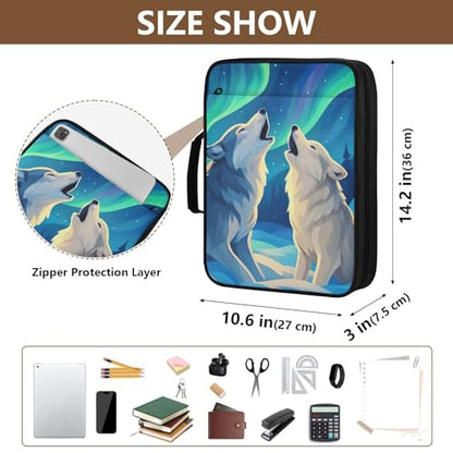 Heavy-Duty 3-Ring Binder Organizer Portfolio with 7-Pocket Expandable File Jacket Northern Lights Wolf Expandable Filing Folder with Mesh Storage Pouch