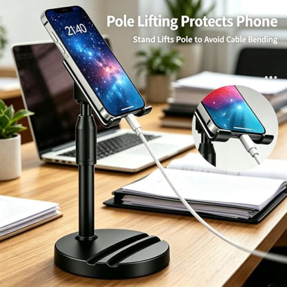 Adjustable Height Phone and Tablet Stand, Dual Device Holder with 360° Rotation, Sturdy Non-Sturdy Non-Slip Base with Card Slot for Livestream, Watching Videos, Work, Gaming