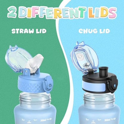 OLDLEY Kids Water Bottle for School, 12 oz (2 lids) BPA-Free Reusable Leak-proof Durable Tritan Plastic Water Bottles with Straw & Chug Lids, Anti-dust Spout Cover (Dreamland) - color: Dreamland, size: 12 Ounces