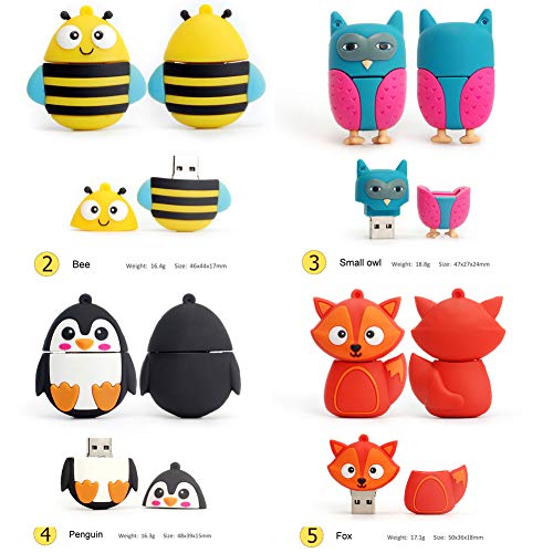 32GB USB Flash Drive Pack of 5 Pcs, BorlterClamp Thumb Drive with Cute Animal Pattern Lovely Memory Sticks - color: Cute Animal Pattern 32GB*5