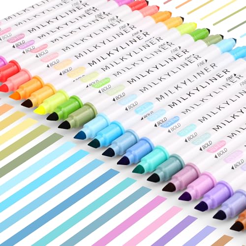 HANKU Pastel Highlighters, 24Pcs No Bleed Bible Highlighters Assorted Colors, Dual Tip Unique Retro Colors, Quick Dry Aesthetic Highlighters Markers for Bible Journals Planners Books Notes - color: 24 Colors