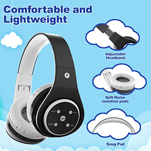 Woice Kids Bluetooth Headphones 85db/110db Volume Limit Wireless/Wired Aux Port Foldable Noise Protection Over-Ear Build-in Mic Headphones for Kids Adults Travel School Phone Pad Tablet PC Black