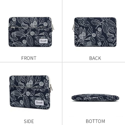 canvaslife Waterproof Pattern 13 inch Canvas Laptop Sleeve with Pocket 13 inch 13.3 inch Laptop 13 case13 Sleeve (Blue Leaves) - color: Blue Leaves, size: 13 inch/13.3 inch