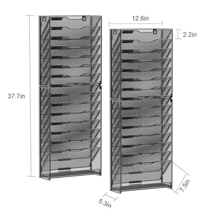 samstar 2 Pack 16 Tier Wall File Organizer Hanging Wall File Holder Wall Mount Paper Folder Organizer, Magazine Rack, Pack of 2 - color: Black 16 Tier 2 Pack