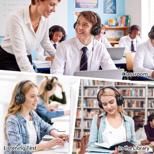 AILIHEN Headphones Wired 12-Pack Bulk for School Students Kids K-12 Classroom，Adjustable, Foldable, Over-Ear Headsets with Microphone HD Stereo Sound 3.5mm Jack for Chromebook, Laptop (Black) - color: Black