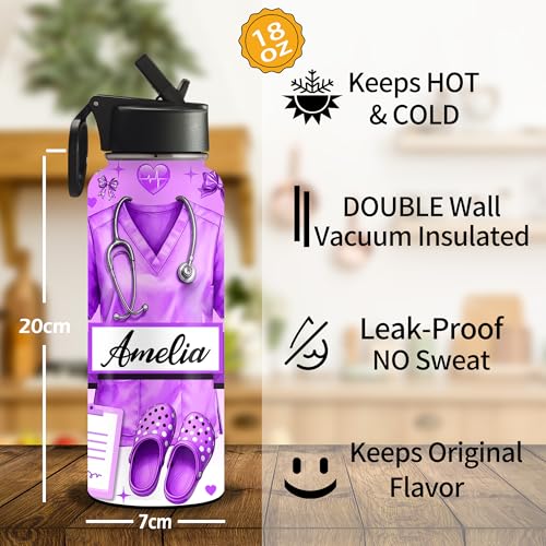 Custom Nurse Water Bottle 18oz 32oz Stainless Steel Insulated with Lid Personalized Nurse Gifts for Women Medical Staff Appreciation Gifts for Nursing Students Graduation Nurse Week Birthday - color: Design-4