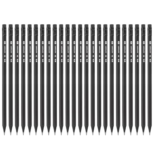 M&G Wooden Hexagon Pencils, 24 Pcs HB Graphite Round Pencils with Eraser Head for Classroom Teacher Office Supplies, Black