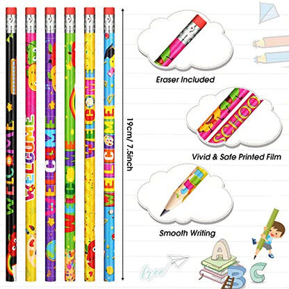 Pajean 60 Pcs Welcome Back to School Pencils First Day of School Holiday Inspirational HB Pencils with Eraser for Exams Stationery Party Reward Supplies, Classroom Reward