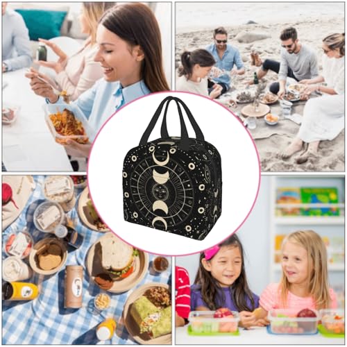 Nerxy Sun and Moon Mystic Astrology Tarot Goth Insulated Lunch Bag Black Lunch Box Reusable Cooler Tote Bag Woman 8x5x8.5inch Waterproof Meal Container for Work School Travel Office Picnic - color: Mystic