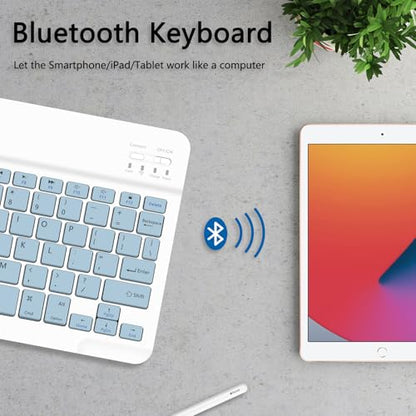 for Bluetooth Rechargeable Keyboard, Wireless Rechargeable for iPad, iPad Pro, iPad mini, iPad Air, Samsung Xiaomi Tablets, etc. (A-Keyboard-Light Blue, 250mm x 150mm) - color: A-Keyboard-Light Blue