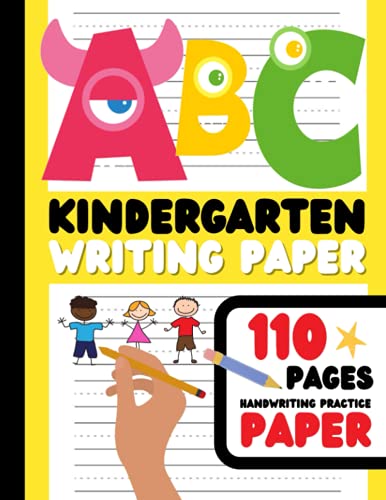 Kindergarten Writing Paper: Dotted Line Handwriting Practice Paper for Kids | 110 Pages | Large, 8.5x11 in. | Yellow