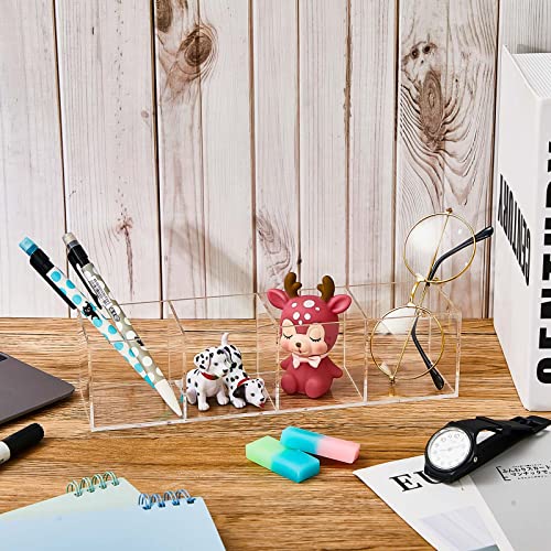 Epakh 2 Pcs 4 Compartment Acrylic Cube Organizer 4 Section Clear Acrylic Pencil Holder Small Drawer Organizer for Makeup Brush Crayon Desk Home Office Back to School Supplies(10 x 2.6 x 2.5 Inches)
