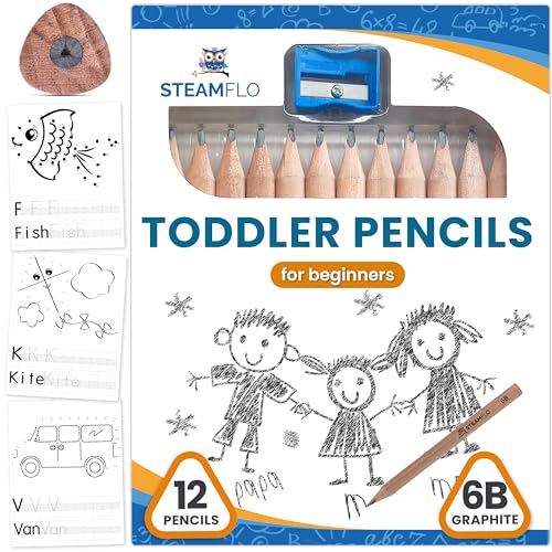Learning Pencils for Toddlers 2-4 Years – Our Kids Pencils for Beginners Toddlers and Preschoolers with Jumbo Triangle Shape are Specially Designed Triangle (12 Pack + Sharpener) - style: 12 Pack + Sharpener