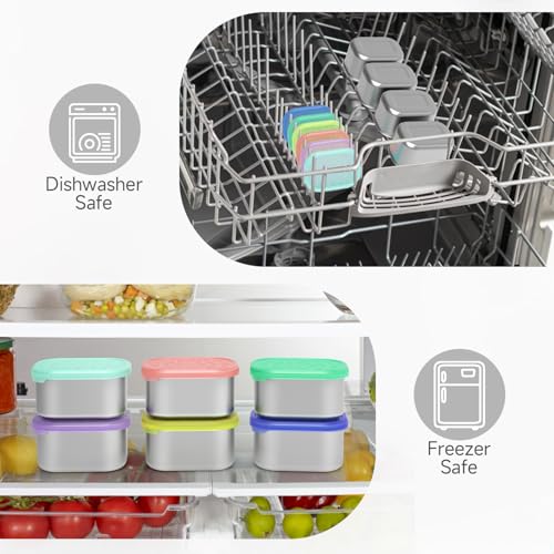 SOPHICO 8oz Kids Snack Containers with Silicone Lid, 1 Cup for School Lunch | 1 Cup Food Storage Container, Leak Proof Lunch Box - color: 8oz, 6 Pack, Mix2