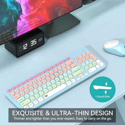 Wireless Keyboard and Mouse Combo, 2.4GHz Colorful Cute Round Keycaps Keyboard for Office Computer PC Desktops Laptop (96 Keys Light Blue) - color: 96 Keys Light Blue