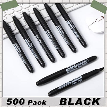 Thenshop 500 Pack Permanent Markers Bulk Black Permanent Marker Set Fine Point Pens Waterproof Work on Wood, Metal, Plastic, Stone, Glass