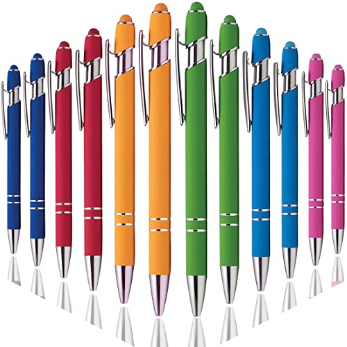 Oddmoal Ballpoint Pen with Stylus Tip, Soft Touch Click Metal Pen, 1.0mm Medium Point, Black Ink, 12 Count(6 Colors) - color: 6 Colors - 12 Pens