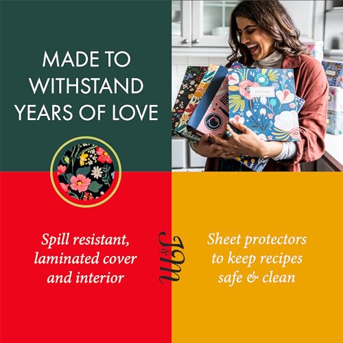 Jot & Mark 8.5"" x 9.5"" 3 Ring Recipe Binder with 50 Matching 4x6 inch | 50 Recipe Cards + 25 Sleeve Protectors + 5 Full-Page Sleeves + 6 Divider Tabs | 8.5x9.5 3-Ring - color: Midnight Bloom, size: 8.5" x 9.5"