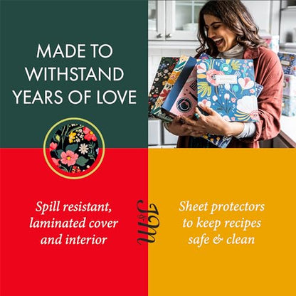 Jot & Mark 8.5"" x 9.5"" 3 Ring Recipe Binder with 50 Matching 4x6 inch | 50 Recipe Cards + 25 Sleeve Protectors + 5 Full-Page Sleeves + 6 Divider Tabs | 8.5x9.5 3-Ring - color: Midnight Bloom, size: 8.5" x 9.5"