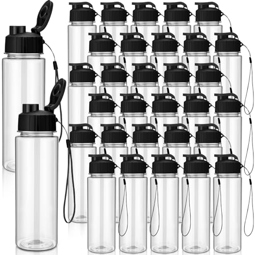 Maxcheck 30 Pieces Water Bottle Bulk 17 oz Plastic Sports Water Bottles Bulk with Handle Strap Lightweight Leakproof Drink Flip Top for Adults Fit Gym(Classic Style,Black) - color: Black, style: Classic