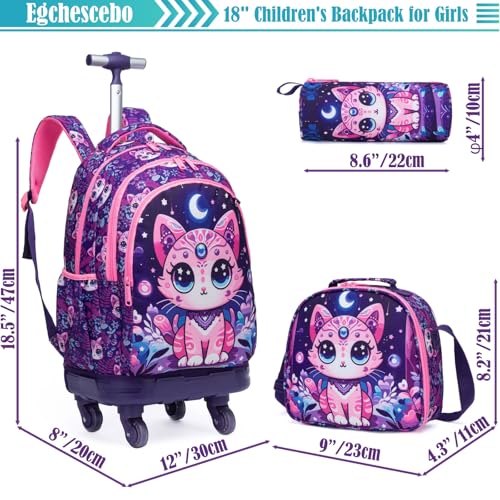 Kids Rolling Backpack for Girls Cats Suitcases Trolley Roller Luggage Backpacks with 360° Rotating Wheels 15" Laptop Lunch Box Pencil Case for Elementary 18" Travel School Bag Purple - color: Purple-maomi-1220