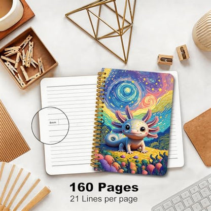 2 Pcs Van Gogh Starry Night Axolotl Spiral Notebook, A5 Journal Notebook | 160 Pages College Ruled Spiral Notebooks, Hardcover Journals for Writing Travel Office, Axolotl Gifts for Women Coworker - color: Multicolour 0004