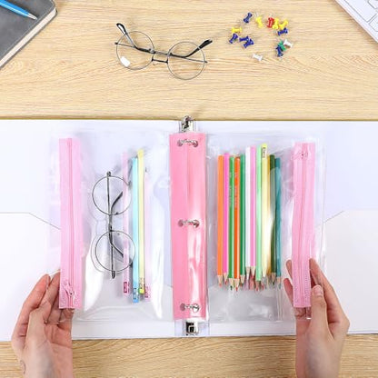 Feifeiya 30 Pcs Pencil Pouches with Zipper Clear Binder Pencil Pouches for 3 Ring Binder Bags Bulk for Office Supplies(Pink) - color: Pink
