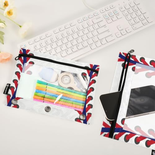 Gredecor 3 Ring Binder Pencil Pouch, Ball Softball Basebal Laces (7) Zippered Pen Case Pouches with Clear Window, 2 Pack Stylish Office & School Supplie - color: Ball Softball Basebal Laces (7)