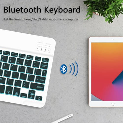 for Bluetooth Keyboard,Wireless Rechargeable 7-Color Keyboard Cute Tablet Stand Adjustable Adjustable & Foldable for iPad/iPad Pro/iPad mini/iPad Air, Samsung Xiaomi Tablets, etc - White - color: B-Backlight Keyboard-Green