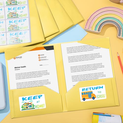 Henoyso 24 Pack Take Home Folders with 2 Pockets and Tabs, Plastic Classroom Communication Homework Folder School-to-Home with Clear Front Pocket for Students Parent Teacher Connector (Yellow) - color: Yellow