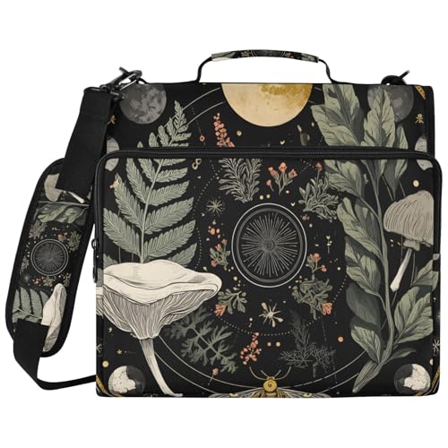 Moons Botanical Plants 3 Ring Zipper Binder Bag with Laptop Pockets and Shoulder Strap Tote Binders Organizer Case for School Office - color: Botanical