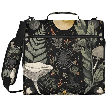Moons Botanical Plants 3 Ring Zipper Binder Bag with Laptop Pockets and Shoulder Strap Tote Binders Organizer Case for School Office - color: Botanical