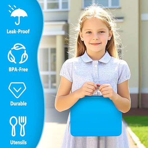 Kids Bento Lunch Box with Ice Pack, 5 Compartments Leak-Proof Bento Box with Utensils, 5.5-Cup Capacity for Adults & Ages 8+, BPA Free, Microwave & Dishwasher Safe, Blue - color: Blue