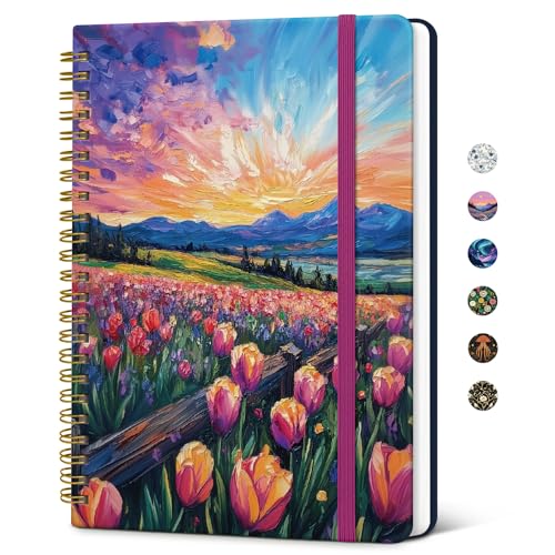 Taja Lined Spiral Journal Notebook for Women, Pretty College Ruled Notebook for Work & Note Taking, A5 Hardcover Journal for Writing, Cute Aesthetic 140 Pages, Radiant Pastures - color: J-Radiant Pastures