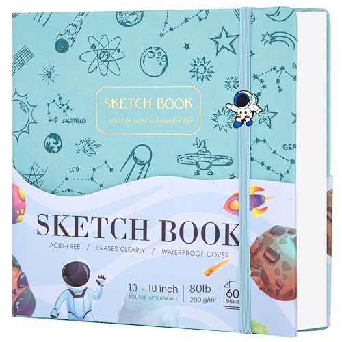 FLYING EAGLE Sketch Book, Square Hardcover Sketchbook for Kids,10x10, Blue | 120 Pages 120GSM Thick Drawing Pad,Sketch Pad Gift for Boys Girls Teens Art Drawing Journal - color: 1.blue, size: 10"x 10"
