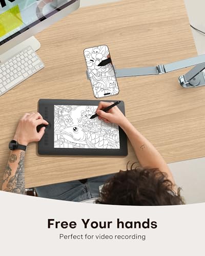 OMOTON GH03 Tablet Holder with 2 ABS Clamps, Aluminum Long Arm Mount, Grey | C-Clamp Base with 360°Rotation Fits Desk, Bed, Side Cabinet, Kitchen, Adjustable Tablet Stand for 4-13" iPad Pro/iPhone - color: Grey