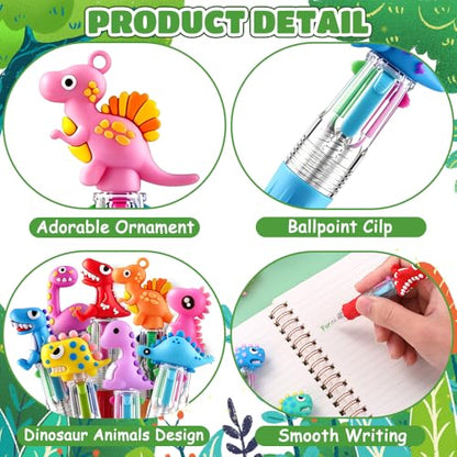 Vellibring 36pcs Mini Multicolor Dinosaur Pens in One 4-in-1, Bulk Cute Cartoon Dinosaur Retractable Writing Pens for Party Favors Birthdays Holiday Gifts Classroom Student Prizes - style: Cute Dinosaur-36pcs