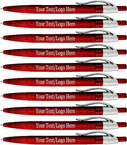 Personalized Pens With your Custom Logo or Text-500 Pack Bulk-for Businesses, Parties, and Events, Custom Printed Ballpoint Click Pens, Translucent Barrel, Red Pen, Black Ink - color: Red