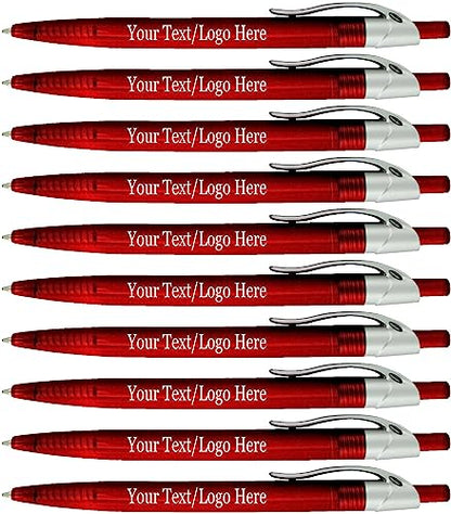 Personalized Pens With your Custom Logo or Text-500 Pack Bulk-for Businesses, Parties, and Events, Custom Printed Ballpoint Click Pens, Translucent Barrel, Red Pen, Black Ink - color: Red