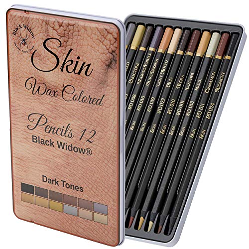 Black Widow Skin Tone Colored Pencils for Adult Coloring Books – 12 Soft Core Color Pencils for Portraits and Skintone Artists – Complete Range with Lightfast Ratings - style: Dark Skin Tones