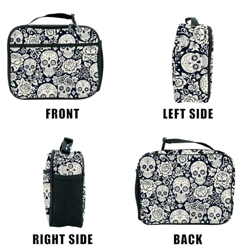 Skull Lunch Bag Insulated Reusable Lunch Box Kids Girls Boys Cooler Thermal Tote Bag For Men Women School Work Picnic - color: Skull
